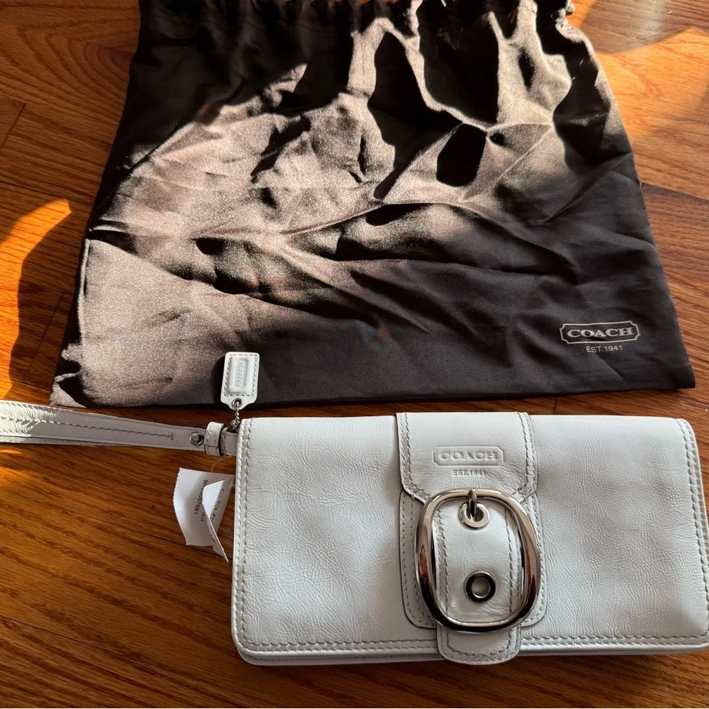 Coach White Leather Wristlet with Silver Details